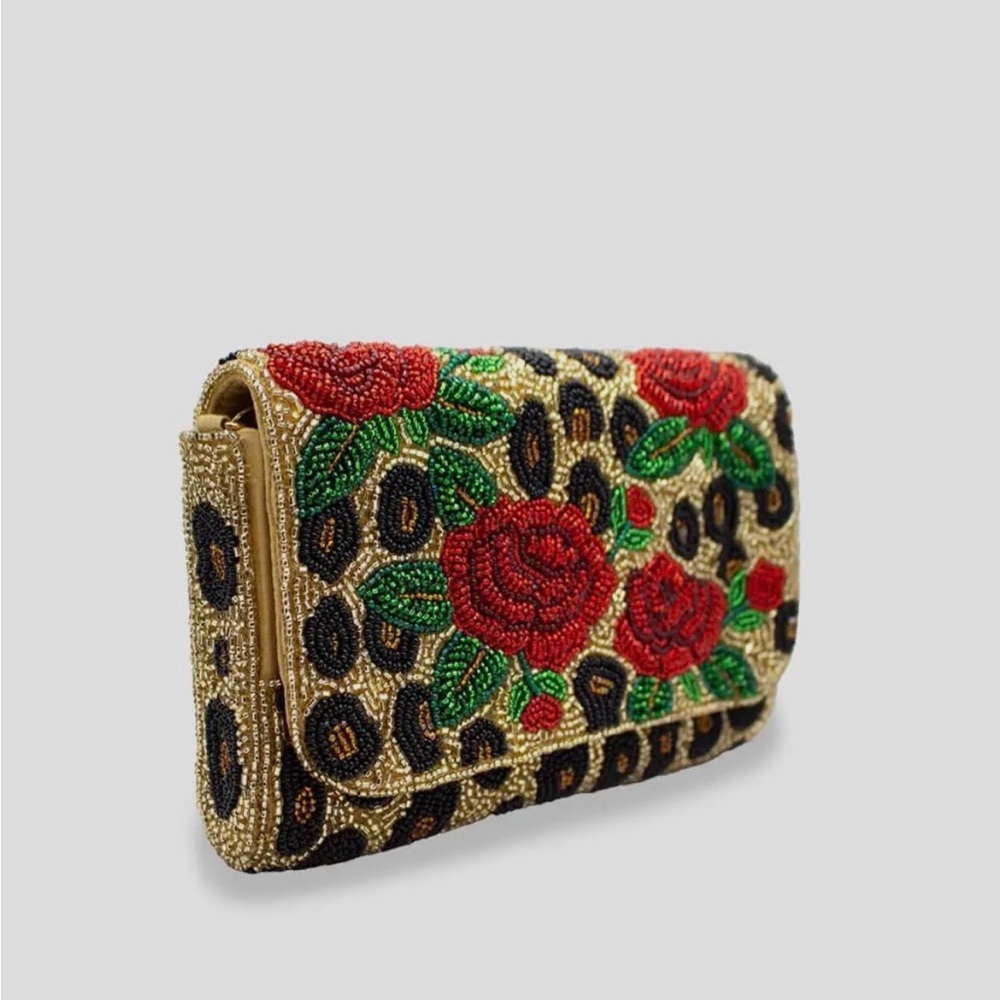 Rose Leopard Beaded Rectangular Clutch NWT - image 3